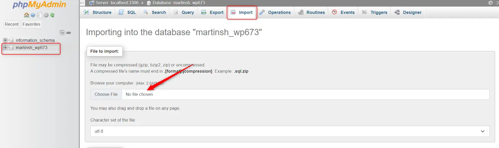 Import wordpress databse phpmyadmin