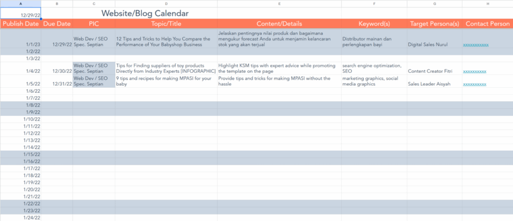 A content calendar helps you plan ahead and ensure you're producing content consistently